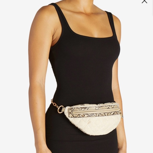 Light linen with faux snake leather belt chain bag - Picture 3 of 8